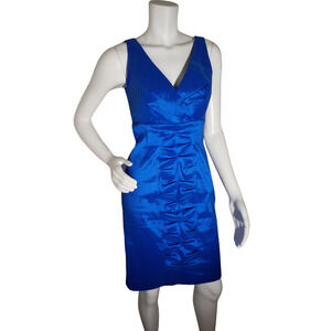 Calvin Klein Blue Taffeta Sleeveless Sheath Dress Size 4 Preowned